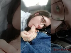 Leie, Blasen, Auto, Geschnappt, Pov, Öffentlich, Schlucken, Ehefrau