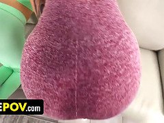 Stepson & stepmom Sage Pillar & Elana Bunnz get a free ride with a hot POV blowjob & cumshot