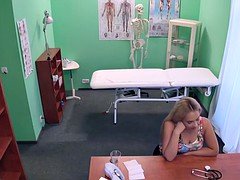 Busty blonde Russian babe fucks doctor