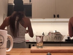 Kitchen, hot tight pussy, dark-haired