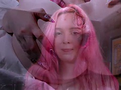 Anal pierced babe with colored hair spreads her ass in POV anal sex