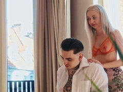 Blonde, Blowjob, Boyfriend, Handjob, Kitchen, Licking, Tattoo, Teen