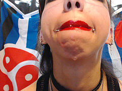 Bright Red Lipstick Drooling A pile of saliva and drool