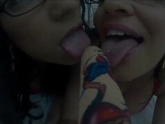Big tits, Brunette, Busty, Dildo, Huge, Lesbian, Licking, Tits