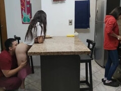 My Mischievous Lover's Craving: Devouring Food while Perched on a Horny Guy's Legs, as His Wife Watches