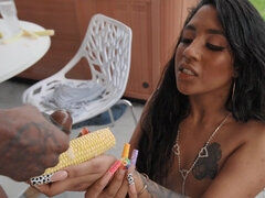India Lordhefner gets fucked from behind after sucking big black cock