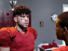 Athletic stud enjoys bareback anal in the locker room