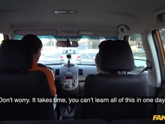 Tattooed brunette fucks for licence