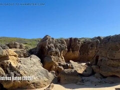 Blonde MistressBaton Whipping Slave in Swimsuit on Sunny South Africa Beach - BDSM Femdom Punishment