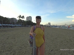 Playa, Tetas grandes, Tetas naturales, Al aire libre, Público, Solo, Traje de baño, Tetas