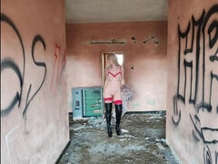 Petite Blonde MILF Za Za Strips at Old Stadium in HD