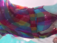 美女, デカパイ, 彼女, プール, ロシア人, 一人, オッパイの, 水中