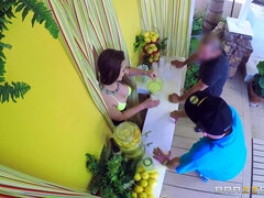 Lemonade girl Dani Daniels serves to customers while Jessy plays with her pussy