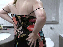 素人, 浴室, オナニー, 熟年, 淫乱熟女