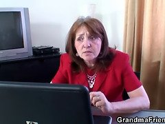 Threesome with old woman in the office
