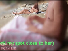 Leie, Strand, Geschnappt, Spermaladung, Schwanz, Handjob, Öffentlich, Spanner