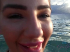 Leie, Strand, Bikini, Flashen, Freundin, Nackt, Zierlich, Öffentlich