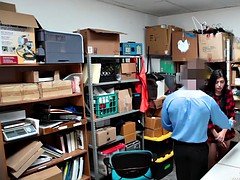 Hot shoplifter fucking two guys to get out of trouble