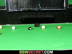 She leaves and he fucks fatty on pool table