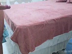 Chambre à dormir, Noire, Brunette brune, Queue, Bâillonner, Domestique, Douche, Adolescente