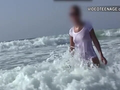Leie, Strand, Braunhaarige, Französisch, Hd, Nackt, Im freien, Öffentlich