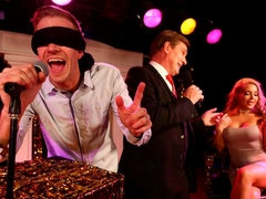 Blindfolded man wins a nice pussy of a hot Alessandra Jane
