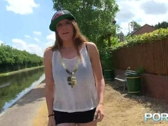 デカパイ, ブロンド, イギリス人, 女, Hd, 公共, 一人, ティーン