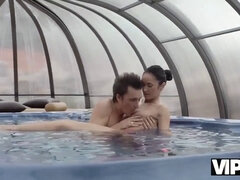 Older lover invites gentle girl to his house with jacuzzi