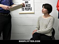 Angeline Red Caught Stealing And Punished By Security Guard