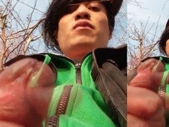 Asiatisch, Pummelig, Spermaladung, Schwul, Masturbation, Im freien, Öffentlich