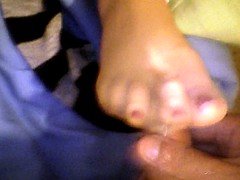 pretty amateur wife red toes nylon footjob