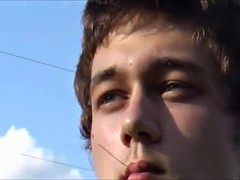 sweet boy cums outdoors
