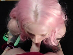 Barking Pink Haired E Girl Gives Sloppy Blowjob Then Gets Two Creampies - Tira