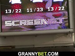 He helps busty blonde granny and gets hot blowjob in return