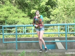 European, Masturbation, Outdoor, Public, Puffy nipples, Shaved, Solo, Teen
