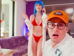 美女, デカ尻, デカチン, デカパイ, フェラチオ, バック, 女 人男 人