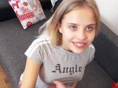 18 jaar, Enthousiasteling, Blond, Pijpbeurt, Dichtbij, Sperma shot, Schattig, Tiener