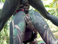 Tattooed girl Lily Lu gets her ass banged outdoors in the beautiful nature of Thailand