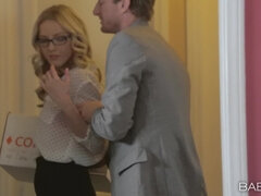 アメリカ人, ブロンド, カップル, 毛深い, 自然山雀, オフィス, オマンコ, オッパイの