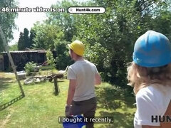 Hot Blonde Handywoman Fanta Sie Seduced by Rich Hunter for Backyard Sex in HD