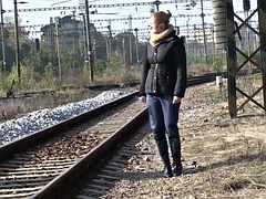 ブロンド, 茶髪の, コンピレーション, フェティッシュ, アウトドア, 公共