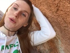 Geschnappt, Fingern, Masturbation, Im freien, Zierlich, Öffentlich, Rotschopf