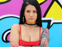 Raven-haired Katrina Jade swallows tasty cum after hard sex