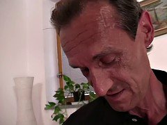 She sucks and rides older man cock