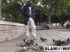 Husband watches as slutty brunette gets her ass drilled and cums hard