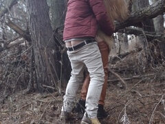 Risky public sex with a redhead teen in the winter forest