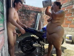 My neighbor helps wash my motorcycle then fucks me hard - Paolitasexy & Magoculionero rough sex with big natural tits and huge ass