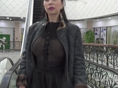 Naughty Russian MILF Pantyhose flashing on public in the shopping moll - fetish