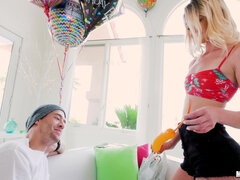 Teen Kenzie Kai decorates the room and seduces the guy