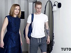 バック, Hd, キッチン, 熟年, 淫乱熟女, ロシア人, ストッキング, オッパイの